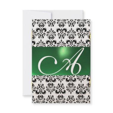 DAMASK GEM MONOGRAM green rsvp gold Invitations