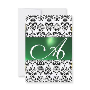 DAMASK GEM MONOGRAM green white rsvp Invitations