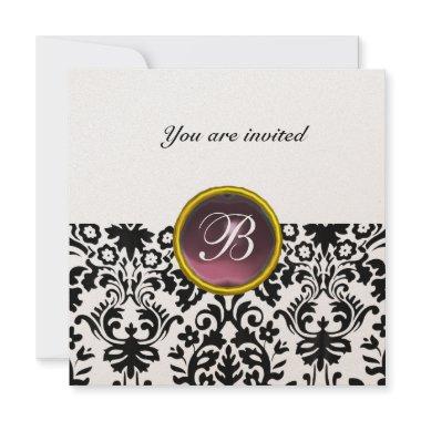 DAMASK GEM STONE MONOGRAM amethyst purple gold Invitations