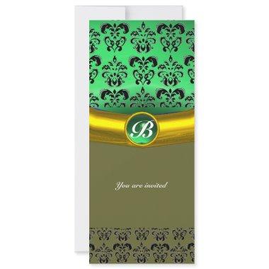 DAMASK GEM STONE MONOGRAM green Invitations