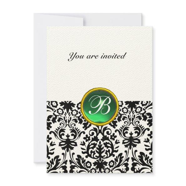 DAMASK GEM STONE MONOGRAM jade green felt rsvp Invitations