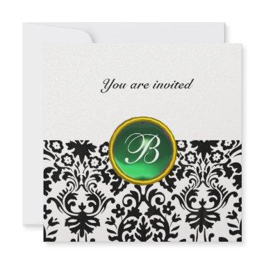 DAMASK GEM STONE MONOGRAM jade green ice Invitations