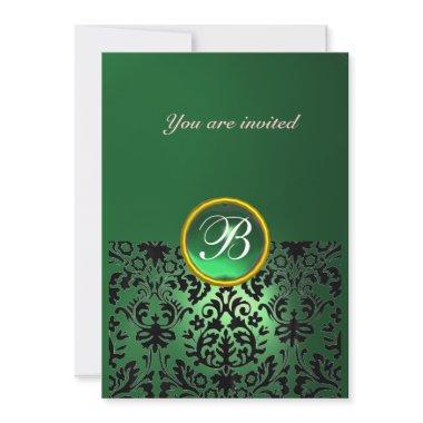 DAMASK GEM STONE MONOGRAM jade green Invitations