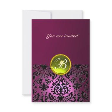 DAMASK GEM STONE MONOGRAM pink yellow rsvp Invitations