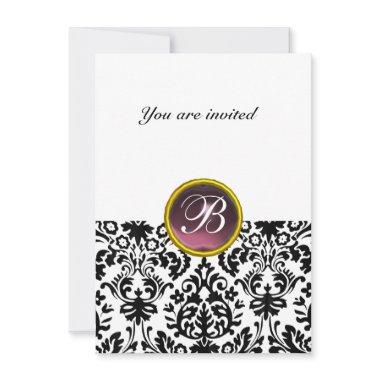 DAMASK GEM STONE MONOGRAM purple white rsvp Invitations