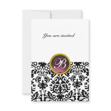 DAMASK GEM STONE MONOGRAM purple white rsvp Invitations