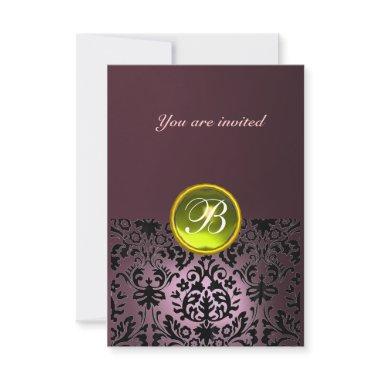 DAMASK GEM STONE MONOGRAM purple yellow rsvp Invitations