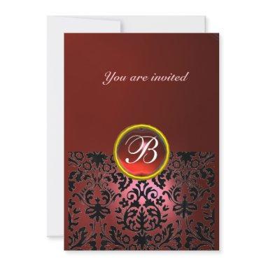 DAMASK GEM STONE MONOGRAM ruby red Invitations