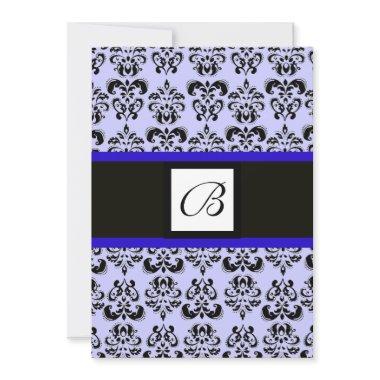 DAMASK MONOGRAM,black and white,blue Invitations