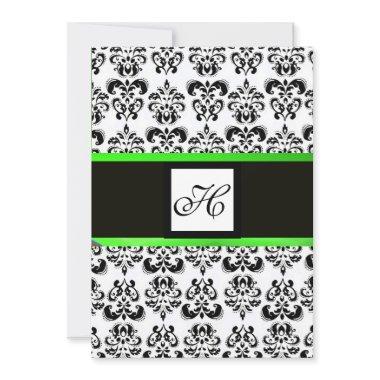 DAMASK MONOGRAM,black and white, emerald green