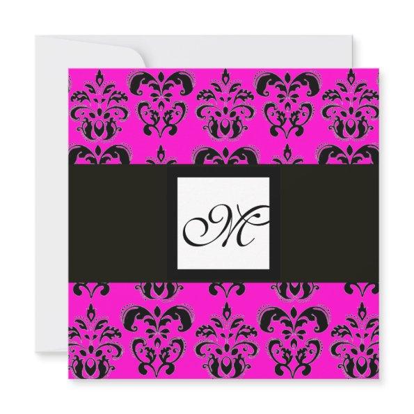 DAMASK MONOGRAM,black and white,pink fuchsia
