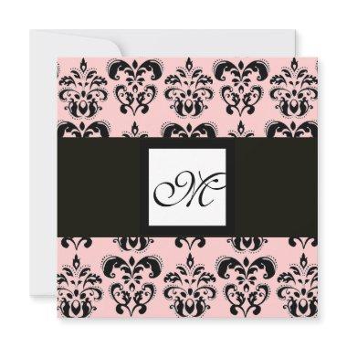 DAMASK MONOGRAM,black and white,pink Invitations