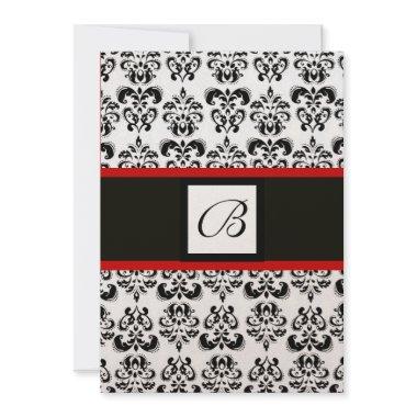 DAMASK MONOGRAM,black, white,gold metallic,red Invitations