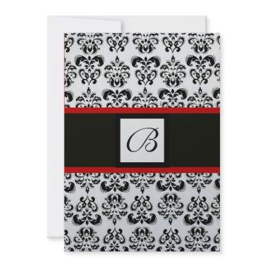DAMASK MONOGRAM,black, white,silver metallic,red