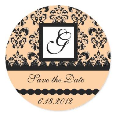 DAMASK MONOGRAM,pink Classic Round Sticker