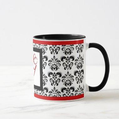 DAMASK MONOGRAM, red Mug
