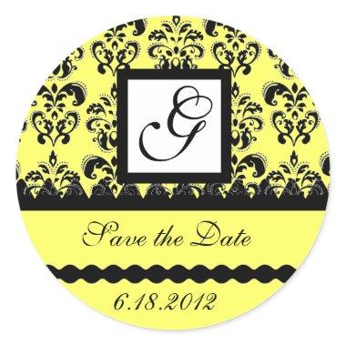 DAMASK MONOGRAM yellow Classic Round Sticker