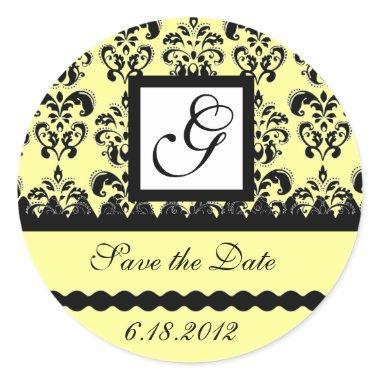 DAMASK MONOGRAM yellow Classic Round Sticker