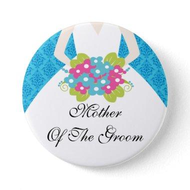 Damask Mother of the Groom Button / Pin Blue