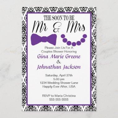 Damask Mr. and Mrs. Shower Invitations (Purple)