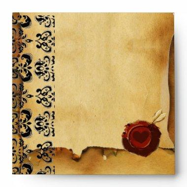 DAMASK PARCHMENT, ANGEL HEART RED WAX SEAL ENVELOPE