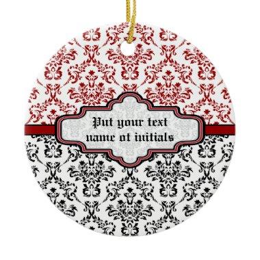 Damask pattern black red white custom ornament