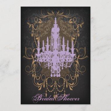 Damask Purple Chandelier vintage Bridal Shower Invitations