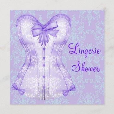 Damask Purple Corset Lingerie Bridal Shower Invitations
