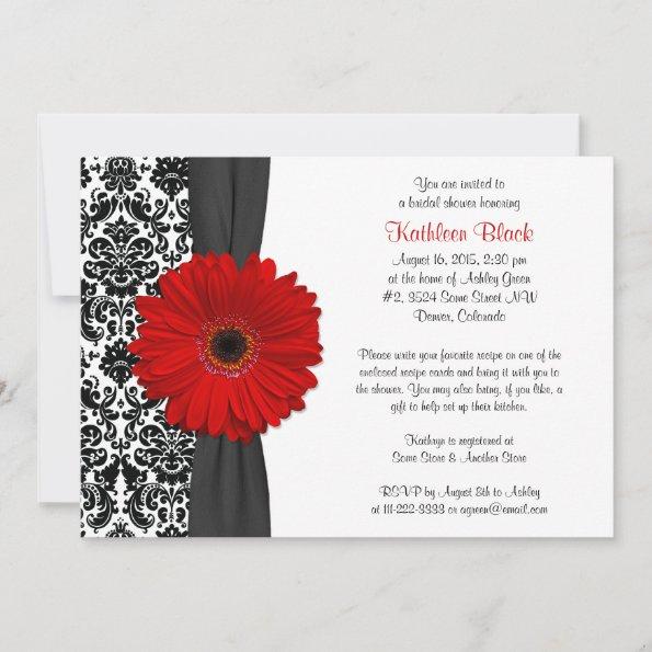 Damask Red Gerbera Daisy Recipe Bridal Shower Invitations