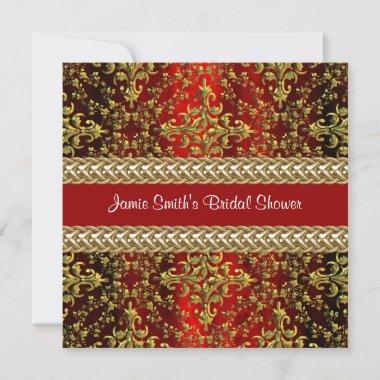 Damask Red Gold, Gold Chain Bridal Shower Invite