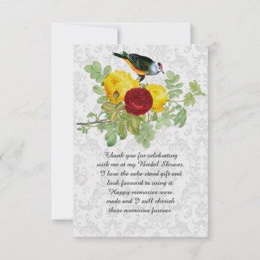Damask Roses and Songbird Bridal Shower Thank You Invitations