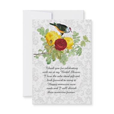 Damask Roses and Songbird Bridal Shower Thank You Invitations