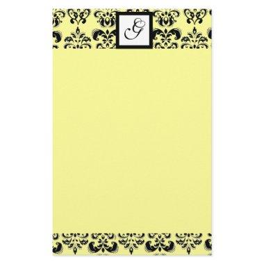 DAMASK SQUARE MONOGRAM ,yellow Stationery