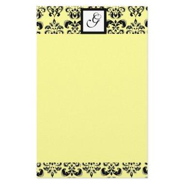 DAMASK SQUARE MONOGRAM ,yellow Stationery