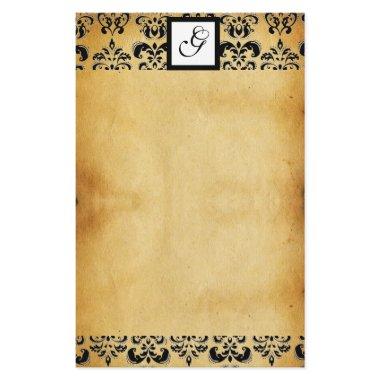 DAMASK SQUARE PARCHMENTMONOGRAM ,black and brown Stationery