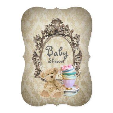 damask vintage teddy bear baby shower