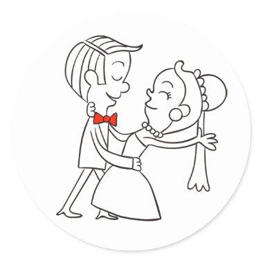 Dancing Bride & Groom Black And White Wedding Classic Round Sticker