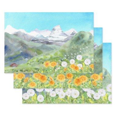 Dandelions Mountain Scenery Wrapping Paper Sheets