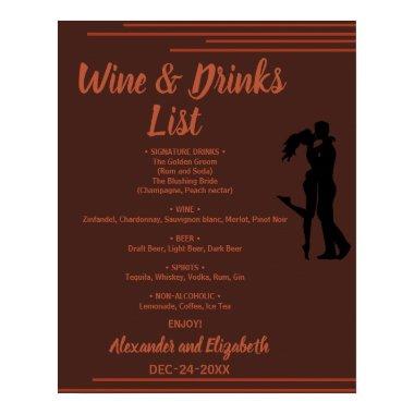 Dark and Earthy Drinks list Bridal Wedding Poster