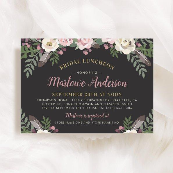Dark and Moody Rose Pink Floral Bridal Luncheon