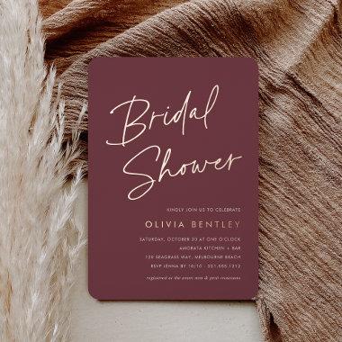 Dark Berry | Boho Minimalist Script Bridal Shower Foil Invitations