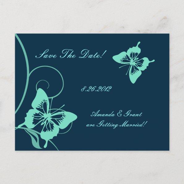 Dark Blue and Teal Butterfly Save The Date Announcement PostInvitations