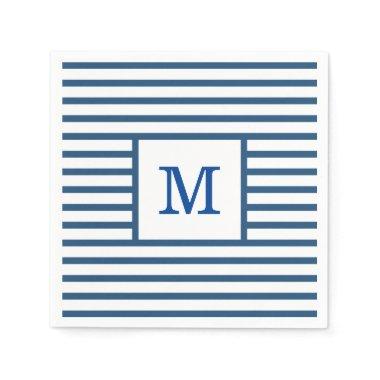Dark Blue and White Stripes Custom Monogram Napkins
