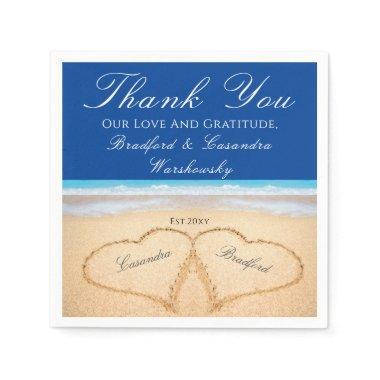 Dark Blue Beach 2 Hearts in the Sand Wedding Napkins