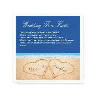Dark Blue Beach Wedding 2 Hearts Sand Fun Facts Napkins