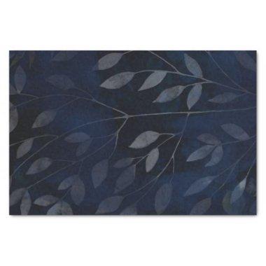 Dark Blue Botanical Leaves Modern Chic Wedding Tissue Paper