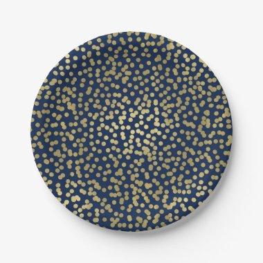 Dark Blue & Gold Dots Confetti Elegant Glam Paper Plates