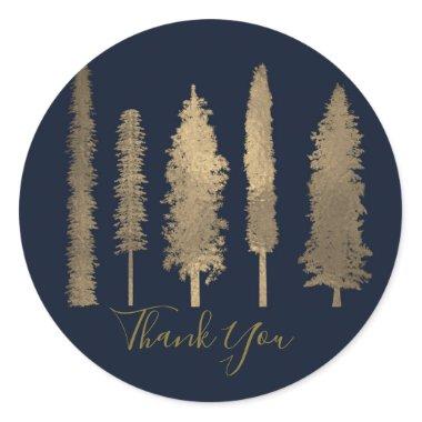 Dark Blue & Gold Forest Woodsy Trees Rustic Favor Classic Round Sticker