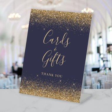Dark Blue Gold Glitter Wedding  and Gifts Pedestal Sign