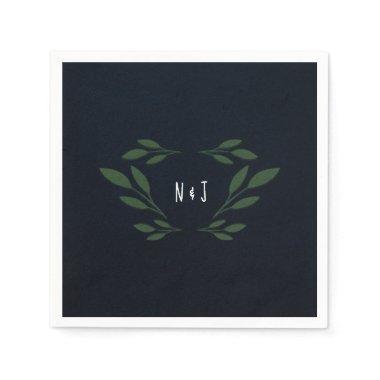 Dark Blue & Green Leaves Greenery Rustic Wedding Napkins